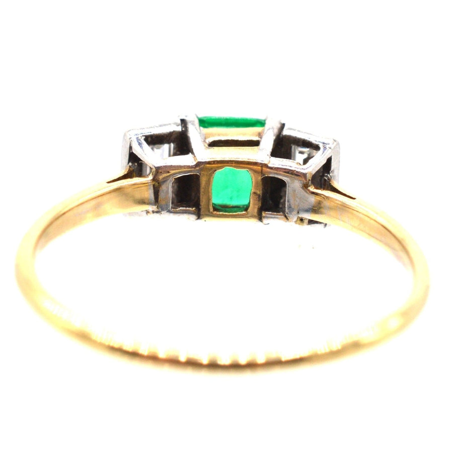Art Deco 18ct Gold & Platinum, Columbian Emerald & Diamond Three Stone Ring