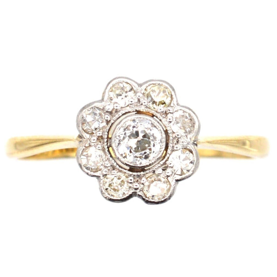 Art Deco 18ct Gold & Platinum, Diamond Cluster Ring | Parkin and Gerrish | Antique & Vintage Jewellery