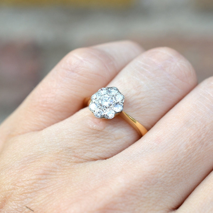 Art Deco 18ct Gold & Platinum, Diamond Cluster Ring | Parkin and Gerrish | Antique & Vintage Jewellery
