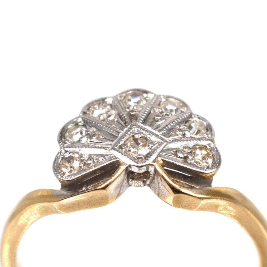 Art Deco 18ct gold and platinum diamond fan ring featuring intricate design and quality diamonds from the 1920s.