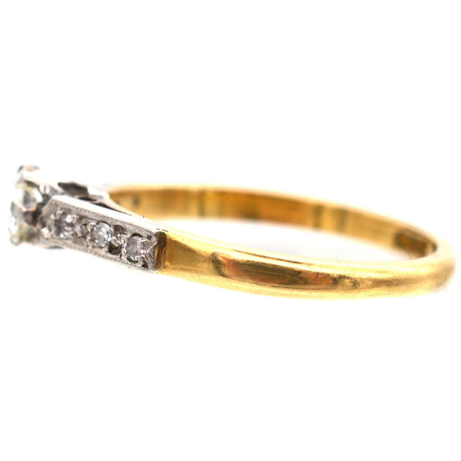 Art Deco 18ct Gold & Platinum, Diamond Solitaire Ring with Diamond Shoulders | Parkin and Gerrish | Antique & Vintage Jewelry