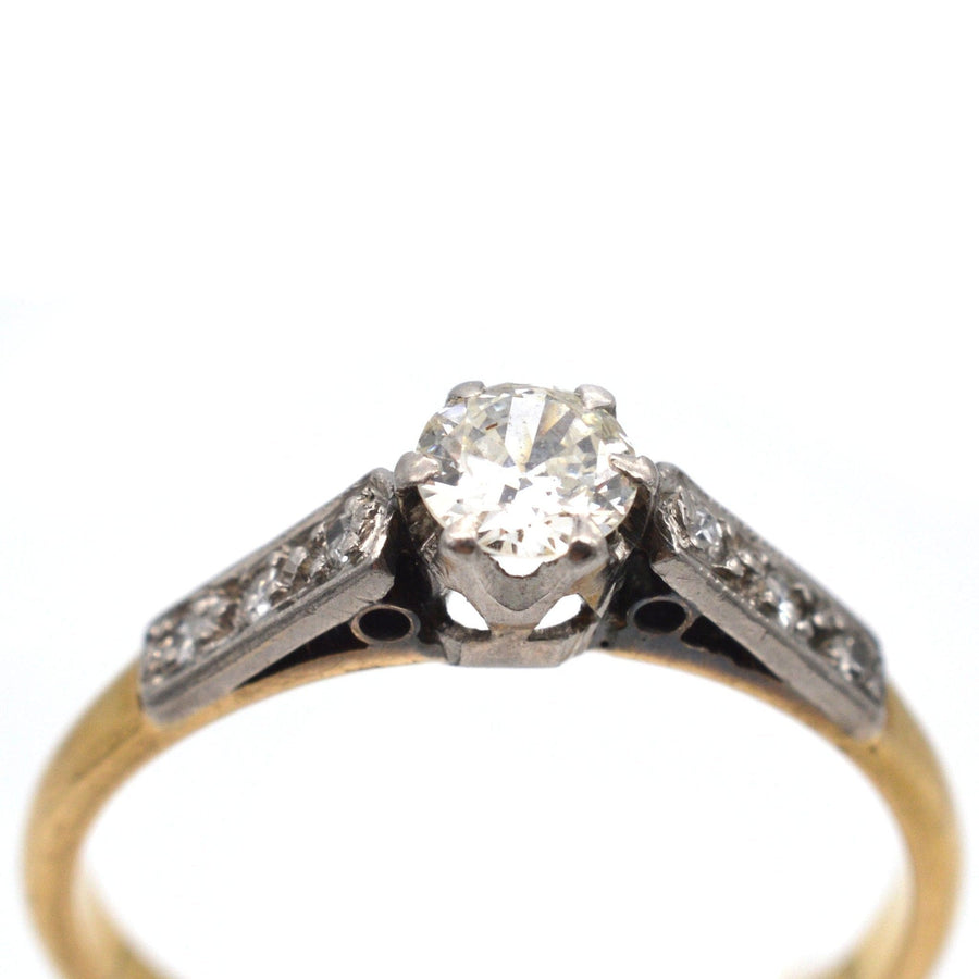 Art Deco 18ct Gold & Platinum, Diamond Solitaire Ring with Diamond Shoulders | Parkin and Gerrish | Antique & Vintage Jewellery