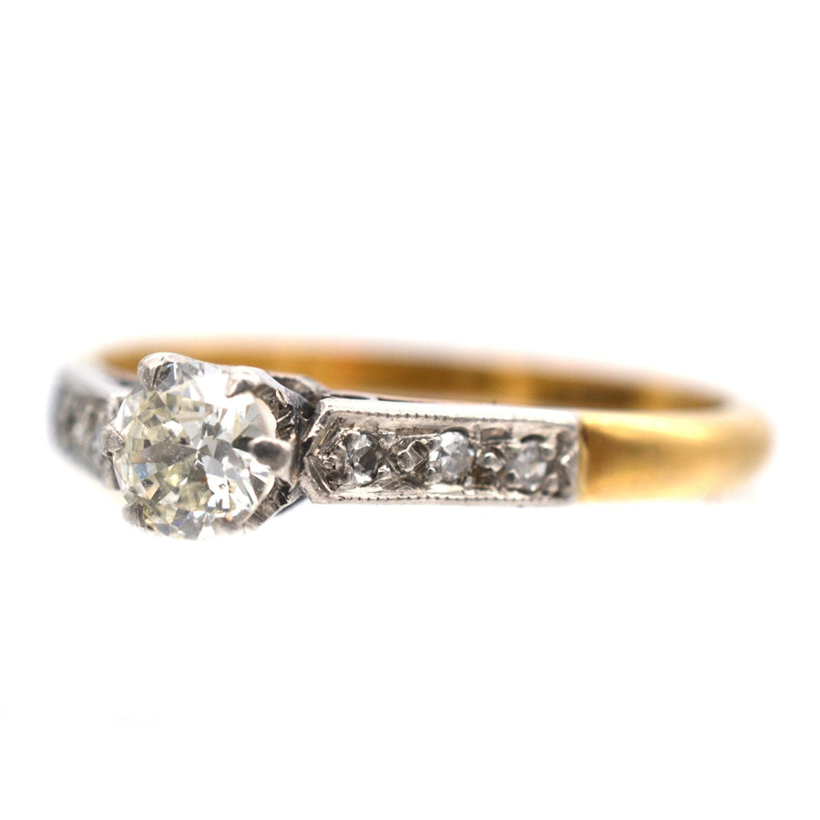 Art Deco 18ct Gold & Platinum, Diamond Solitaire Ring with Diamond Shoulders | Parkin and Gerrish | Antique & Vintage Jewellery