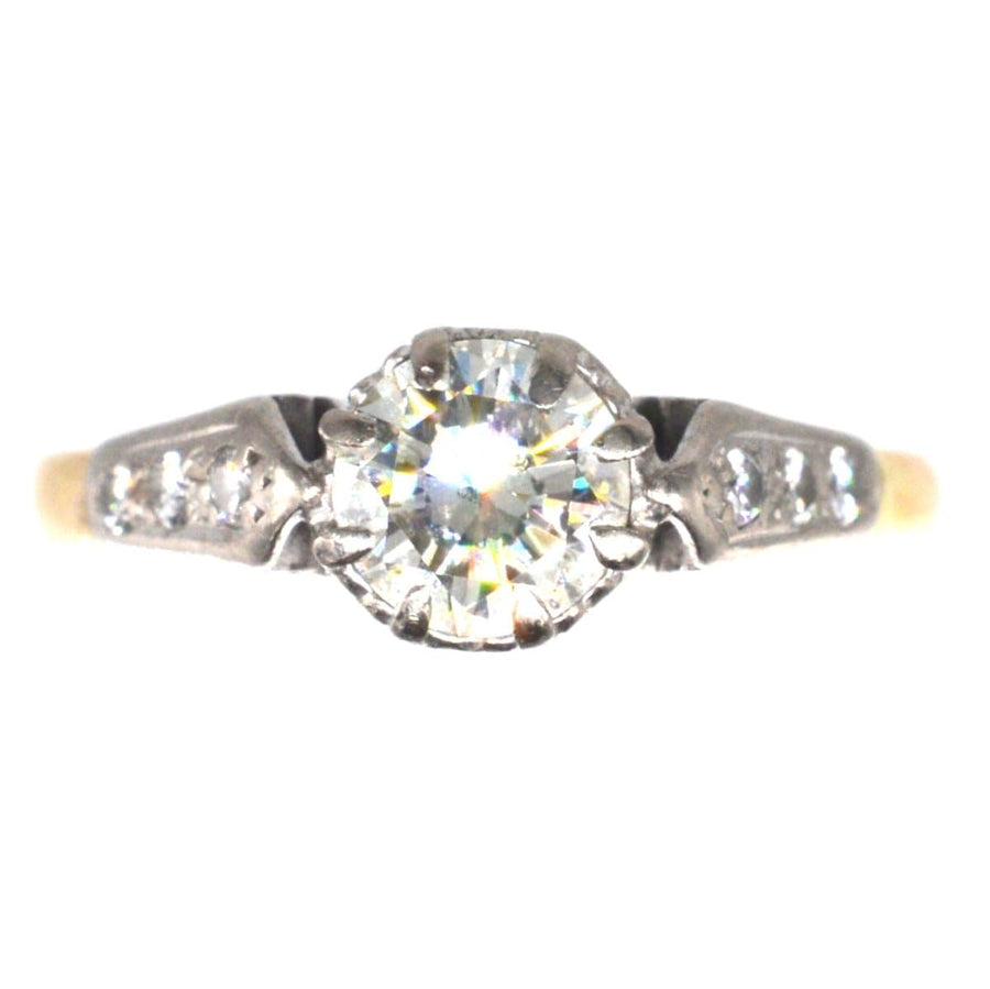 Art Deco 18ct gold and platinum diamond solitaire ring with shoulder diamonds, ideal engagement ring.