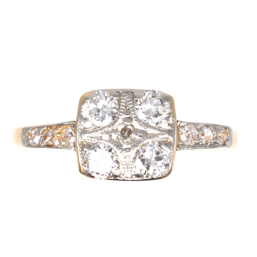 Art Deco 18ct Gold & Platinum Diamond Square Ring