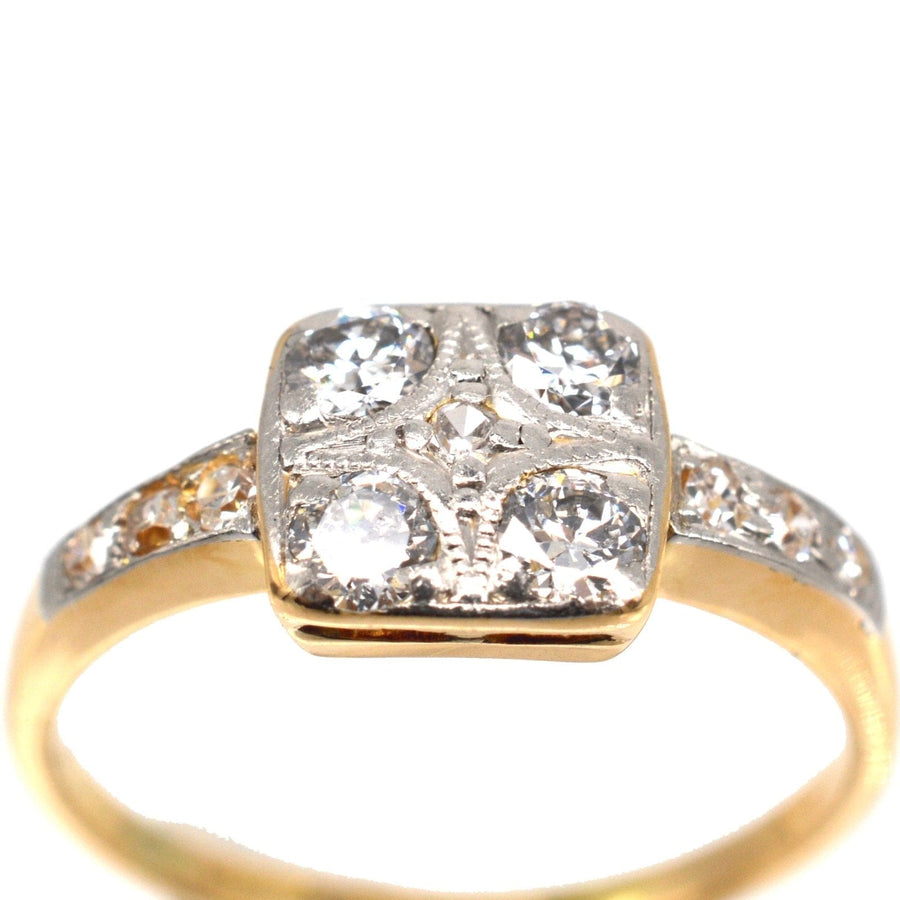 Art Deco 18ct Gold & Platinum Diamond Square Ring