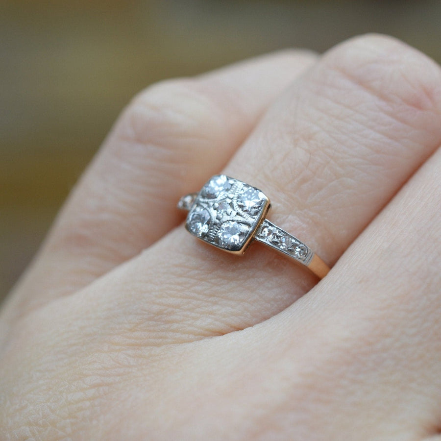 Art Deco 18ct Gold & Platinum Diamond Square Ring