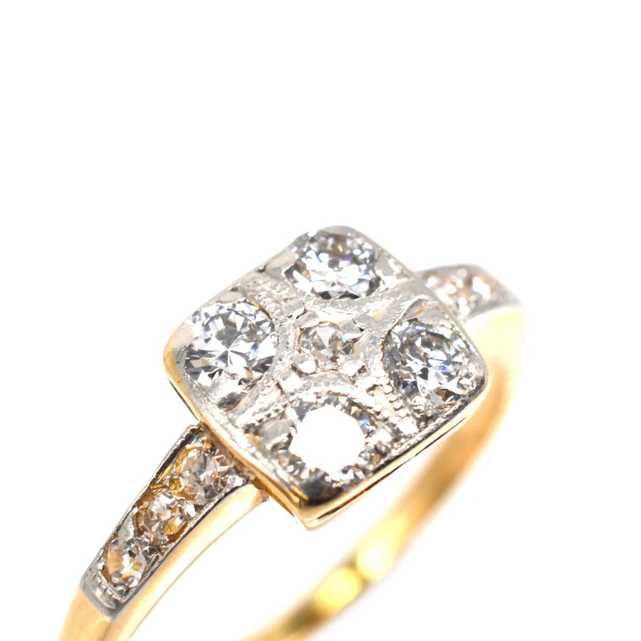 Art Deco 18ct Gold & Platinum Diamond Square Ring