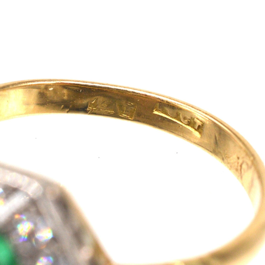 Art Deco 18ct Gold & Platinum, Emerald & Diamond Hexagonal Ring | Parkin and Gerrish | Antique & Vintage Jewellery
