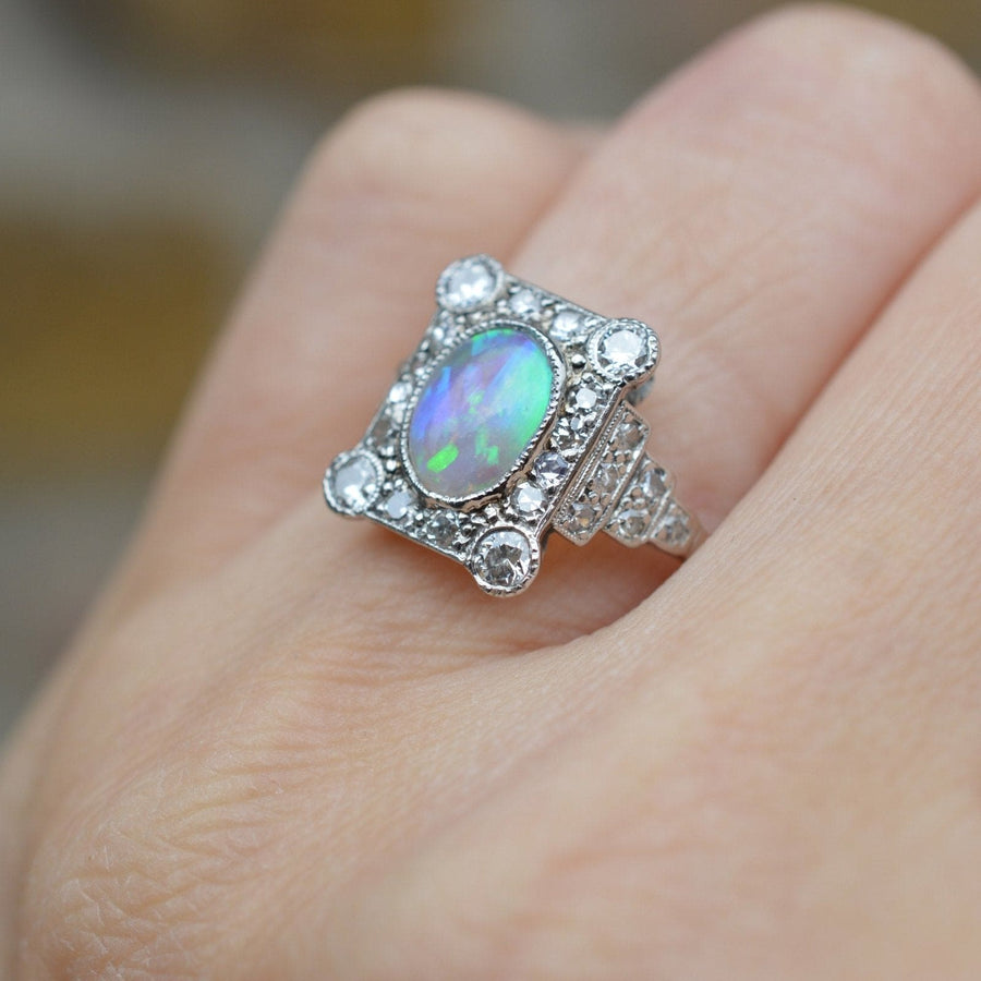 Art Deco 18ct Gold & Platinum, Opal and Diamond Ring | Parkin and Gerrish | Antique & Vintage Jewellery
