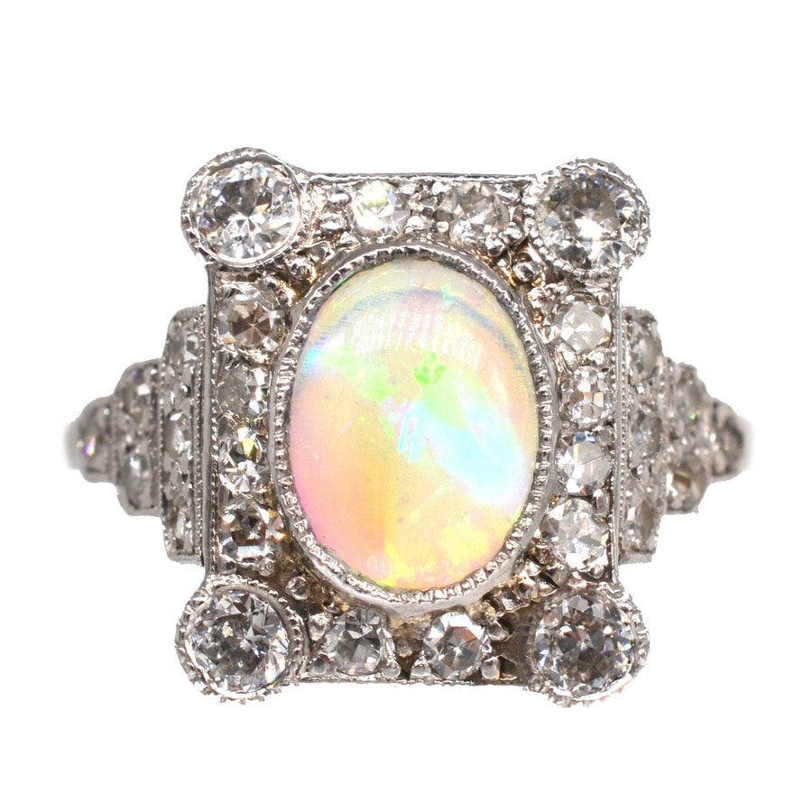 Art Deco 18ct Gold & Platinum, Opal and Diamond Ring | Parkin and Gerrish | Antique & Vintage Jewellery