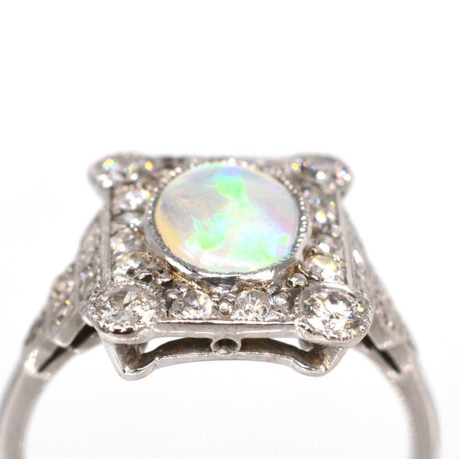 Art Deco 18ct Gold & Platinum, Opal and Diamond Ring | Parkin and Gerrish | Antique & Vintage Jewellery