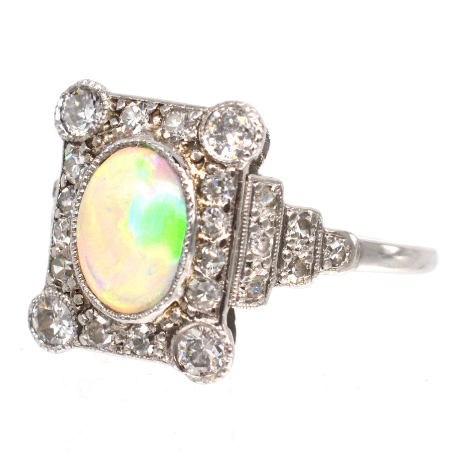 Art Deco 18ct Gold & Platinum, Opal and Diamond Ring | Parkin and Gerrish | Antique & Vintage Jewellery