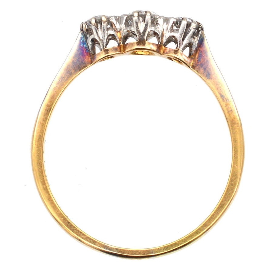 Art Deco 18ct gold and platinum three stone diamond ring, antique engagement ring from 1930s, bright diamonds over half a carat.