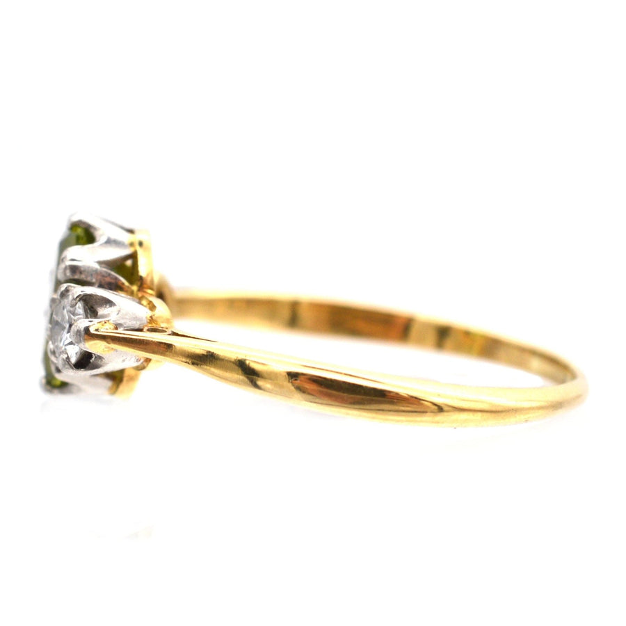 Art Deco 18ct Gold & Platinum Three Stone Peridot & Diamond Ring | Parkin and Gerrish | Antique & Vintage Jewellery