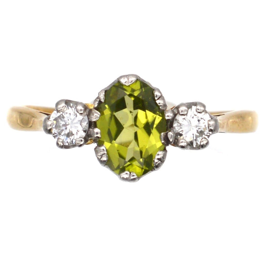 Art Deco 18ct Gold & Platinum Three Stone Peridot & Diamond Ring | Parkin and Gerrish | Antique & Vintage Jewellery