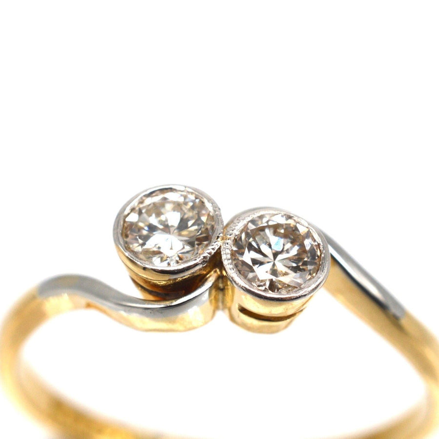 Art Deco 18ct Gold & Platinum, Two Stone Diamond 'Toi et Moi' Crossover Ring | Parkin and Gerrish | Antique & Vintage Jewellery