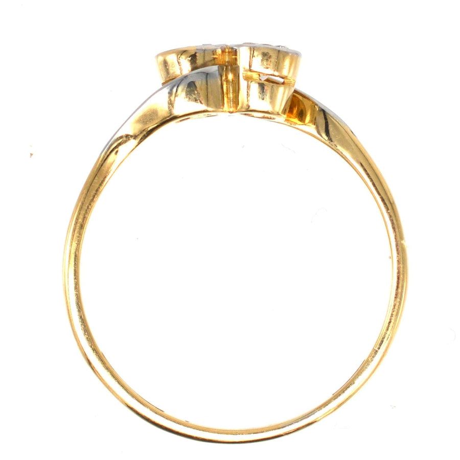 Art Deco 18ct Gold & Platinum, Two Stone Diamond 'Toi et Moi' Crossover Ring | Parkin and Gerrish | Antique & Vintage Jewellery