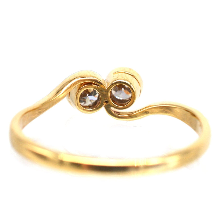 Art Deco 18ct Gold & Platinum, Two Stone Diamond 'Toi et Moi' Crossover Ring | Parkin and Gerrish | Antique & Vintage Jewellery