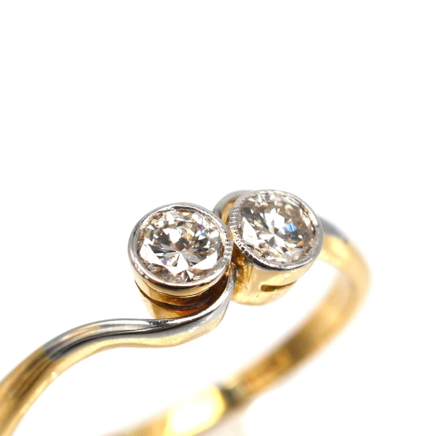 Art Deco 18ct Gold & Platinum, Two Stone Diamond 'Toi et Moi' Crossover Ring | Parkin and Gerrish | Antique & Vintage Jewellery