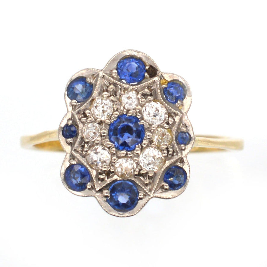 Art Deco 18ct Gold, Sapphire & Diamond Plaque Cluster Ring | Parkin and Gerrish | Antique & Vintage Jewellery