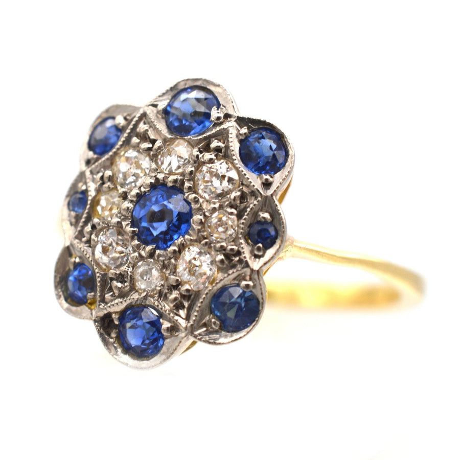 Art Deco 18ct Gold, Sapphire & Diamond Plaque Cluster Ring | Parkin and Gerrish | Antique & Vintage Jewellery