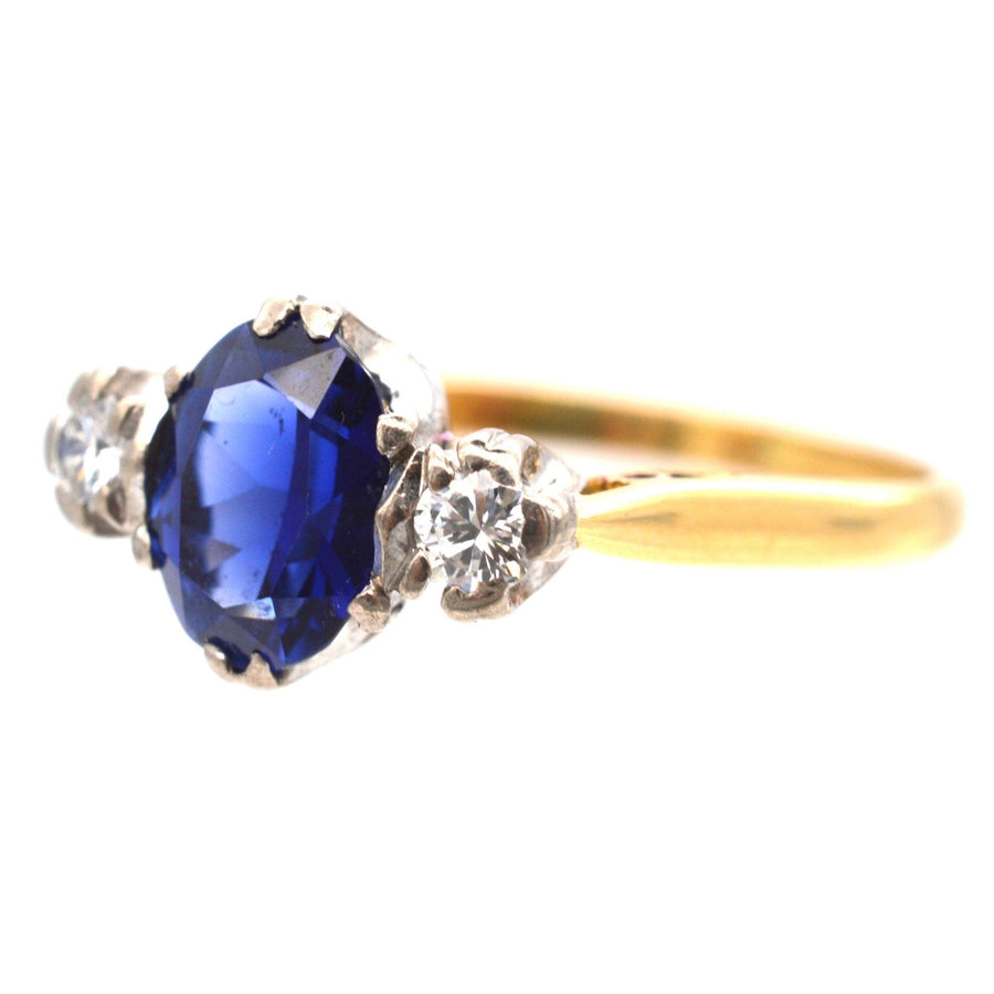 Art Deco 18ct Gold Sapphire & Diamond Three Stone Ring | Parkin and Gerrish | Antique & Vintage Jewellery