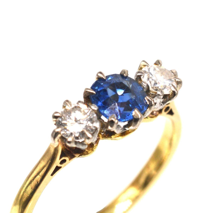 Art Deco 18ct Gold, Sapphire Diamond Three Stone Ring | Parkin and Gerrish | Antique & Vintage Jewellery