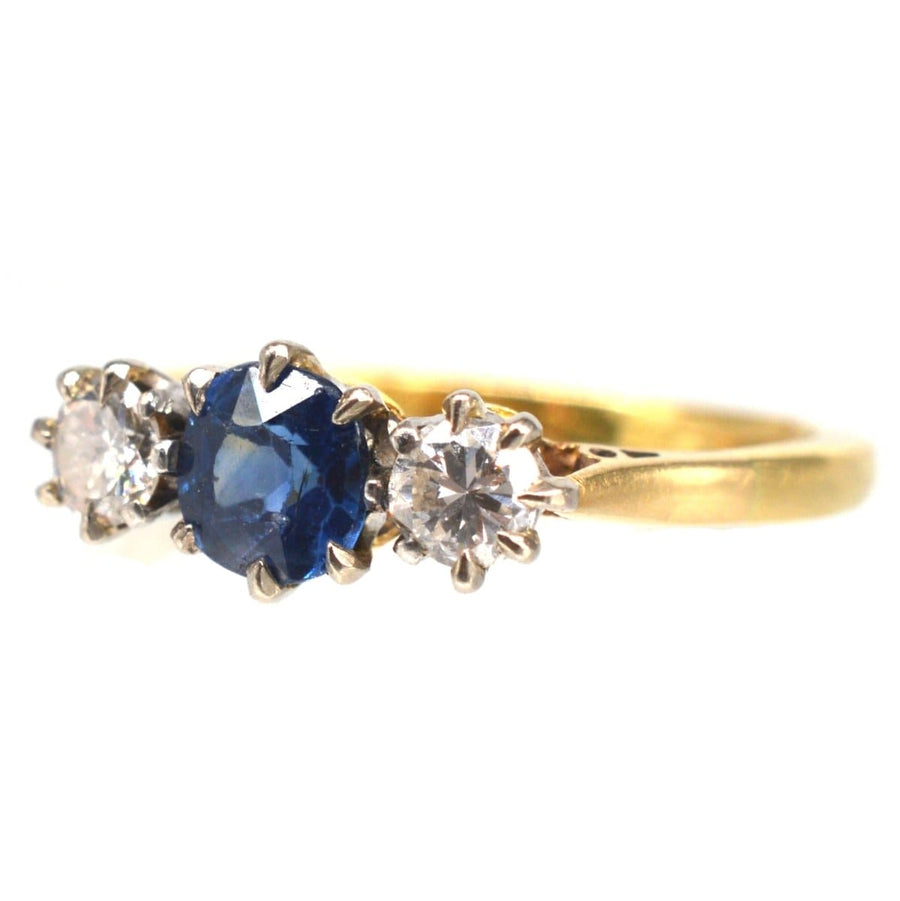 Art Deco 18ct Gold, Sapphire Diamond Three Stone Ring | Parkin and Gerrish | Antique & Vintage Jewellery