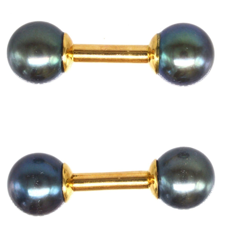 Art Deco 18ct gold cufflinks featuring Tahitian cultured pearls, modern design for stylish formal wear.