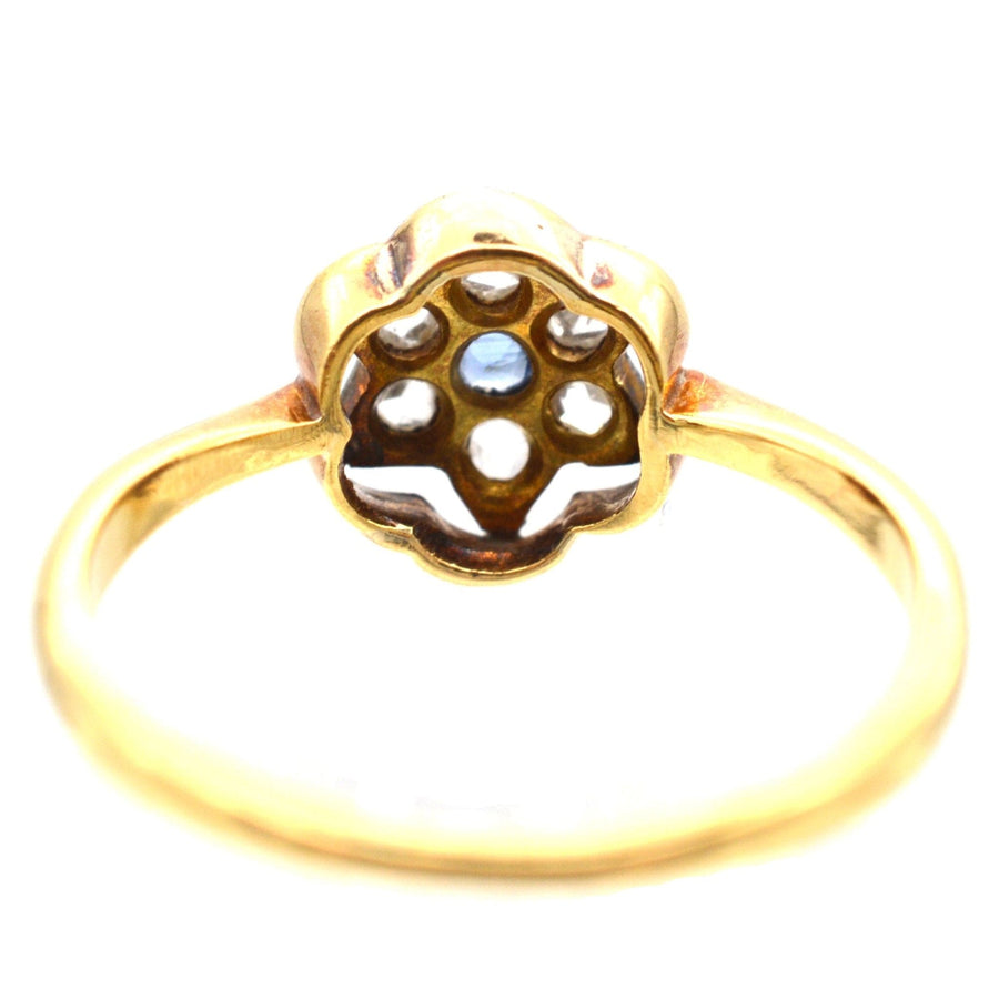 Art Deco 18ct & Platinum, Diamond & Sapphire Flower Star Ring | Parkin and Gerrish | Antique & Vintage Jewellery