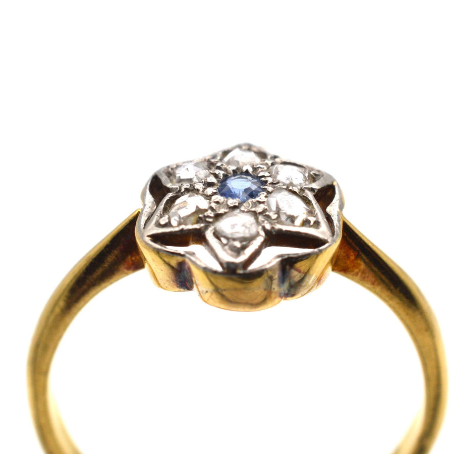 Art Deco 18ct & Platinum, Diamond & Sapphire Flower Star Ring | Parkin and Gerrish | Antique & Vintage Jewellery