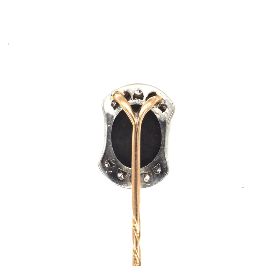 Art Deco 18ct White Gold Onyx Crest Intaglio Tie Pin | Parkin and Gerrish | Antique & Vintage Jewellery