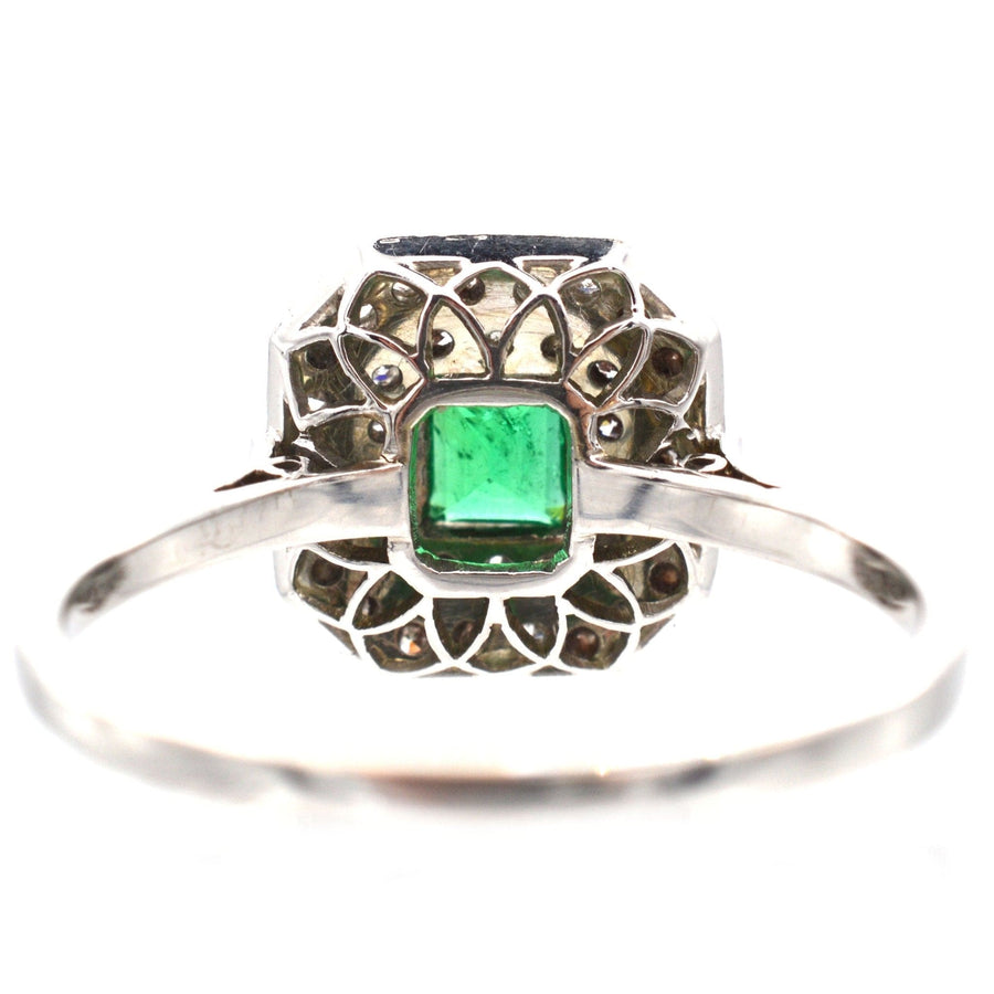 Art Deco 18ct White Gold & Platinum, Emerald & Diamond Ring | Parkin and Gerrish | Antique & Vintage Jewellery