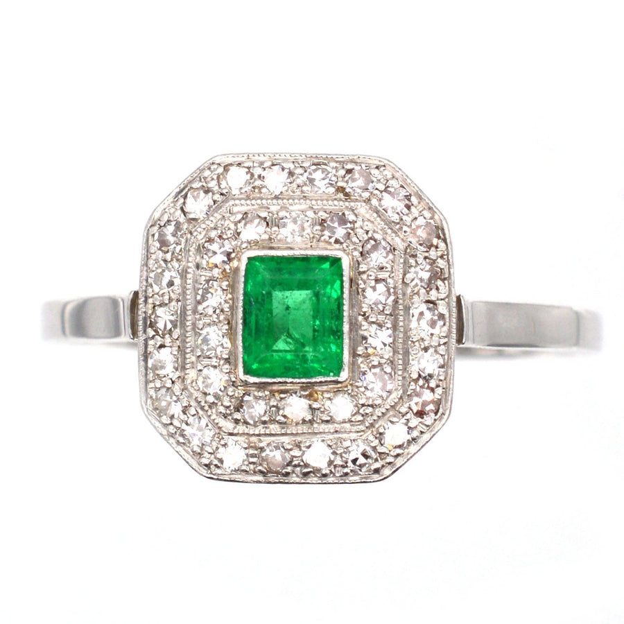 Art Deco 18ct White Gold & Platinum, Emerald & Diamond Ring | Parkin and Gerrish | Antique & Vintage Jewellery