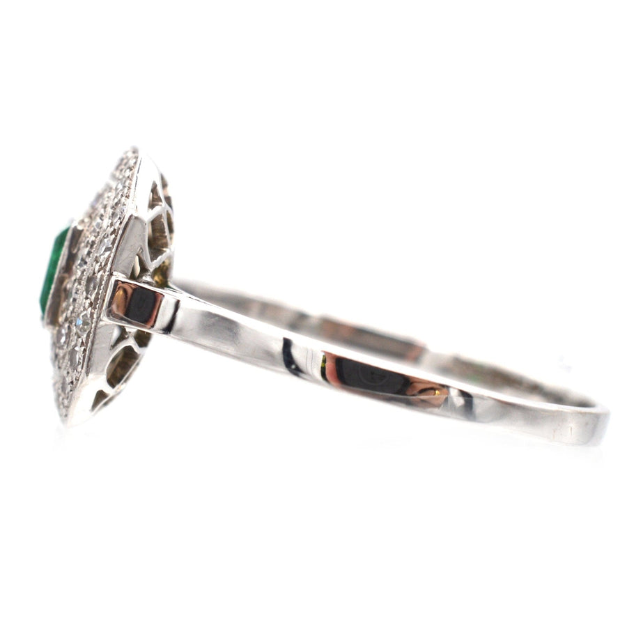 Art Deco 18ct White Gold & Platinum, Emerald & Diamond Ring | Parkin and Gerrish | Antique & Vintage Jewellery