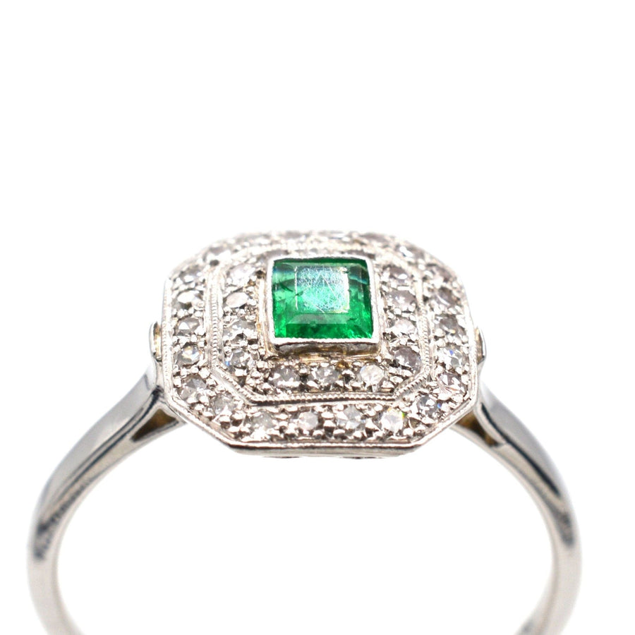 Art Deco 18ct White Gold & Platinum, Emerald & Diamond Ring | Parkin and Gerrish | Antique & Vintage Jewellery