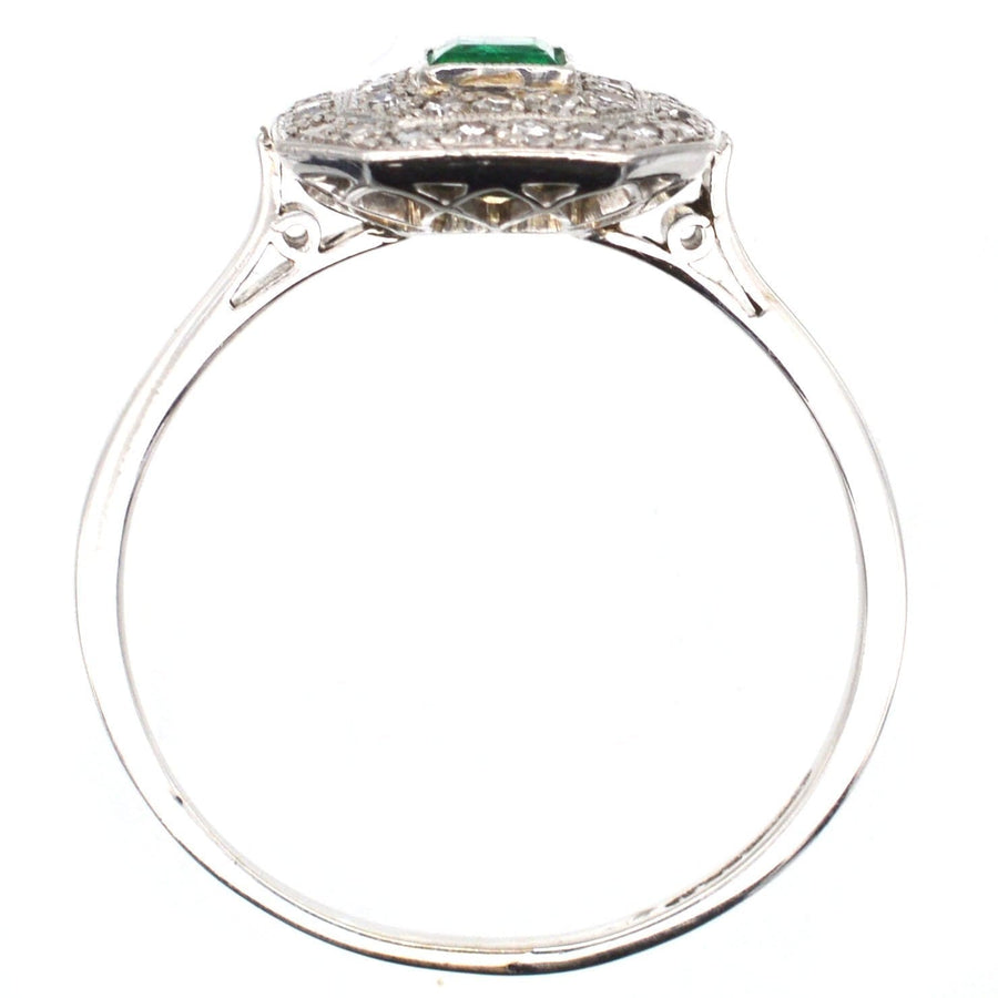 Art Deco 18ct White Gold & Platinum, Emerald & Diamond Ring | Parkin and Gerrish | Antique & Vintage Jewellery