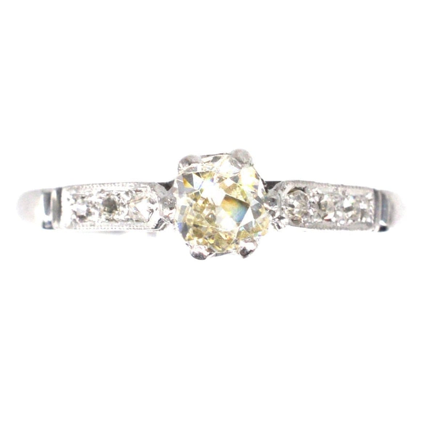 Art Deco 18ct White Gold & Platinum Old Mine Cut Diamond Solitaire Ring | Parkin and Gerrish | Antique & Vintage Jewellery