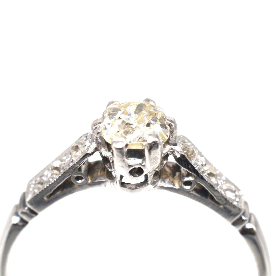 Art Deco 18ct White Gold & Platinum Old Mine Cut Diamond Solitaire Ring | Parkin and Gerrish | Antique & Vintage Jewellery
