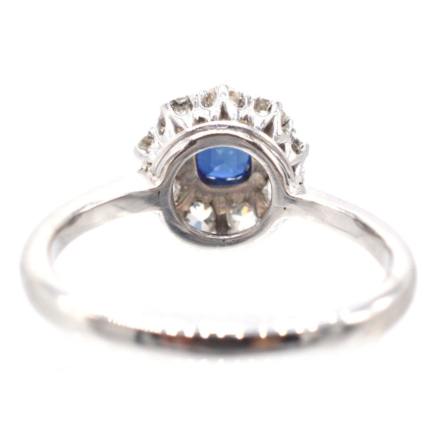 Art Deco 18ct White Gold Sapphire and Diamond Cluster Ring