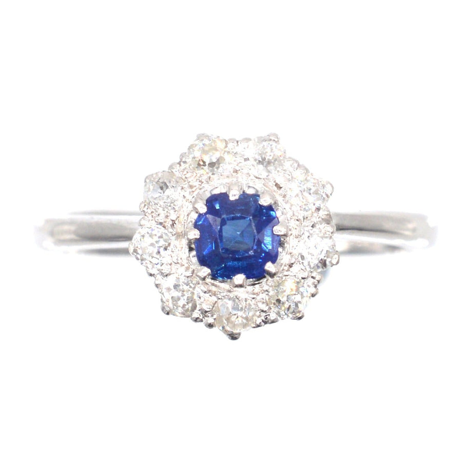 Art Deco 18ct White Gold Sapphire and Diamond Cluster Ring