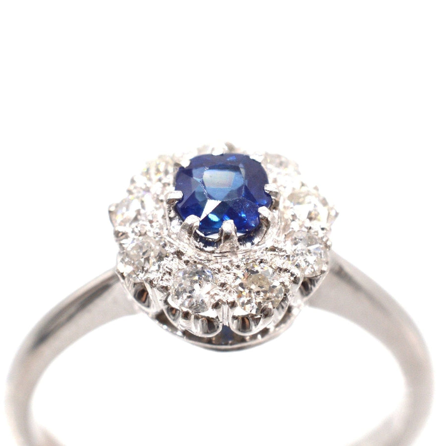 Art Deco 18ct White Gold Sapphire and Diamond Cluster Ring