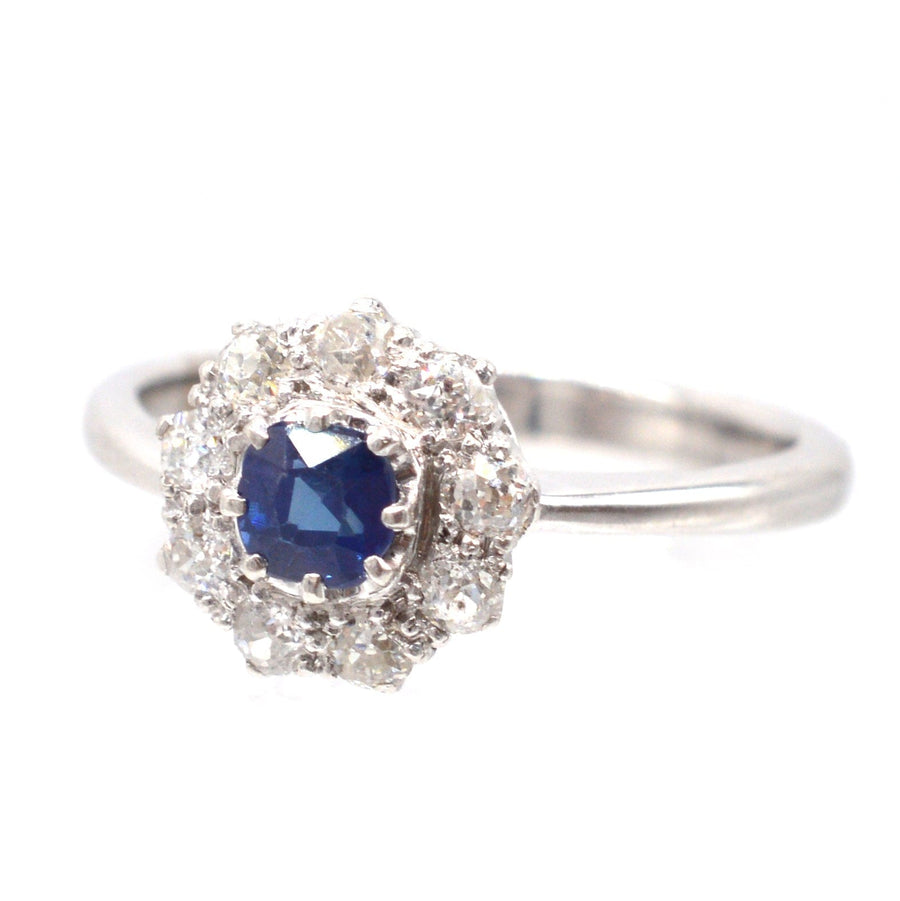 Art Deco 18ct White Gold Sapphire and Diamond Cluster Ring