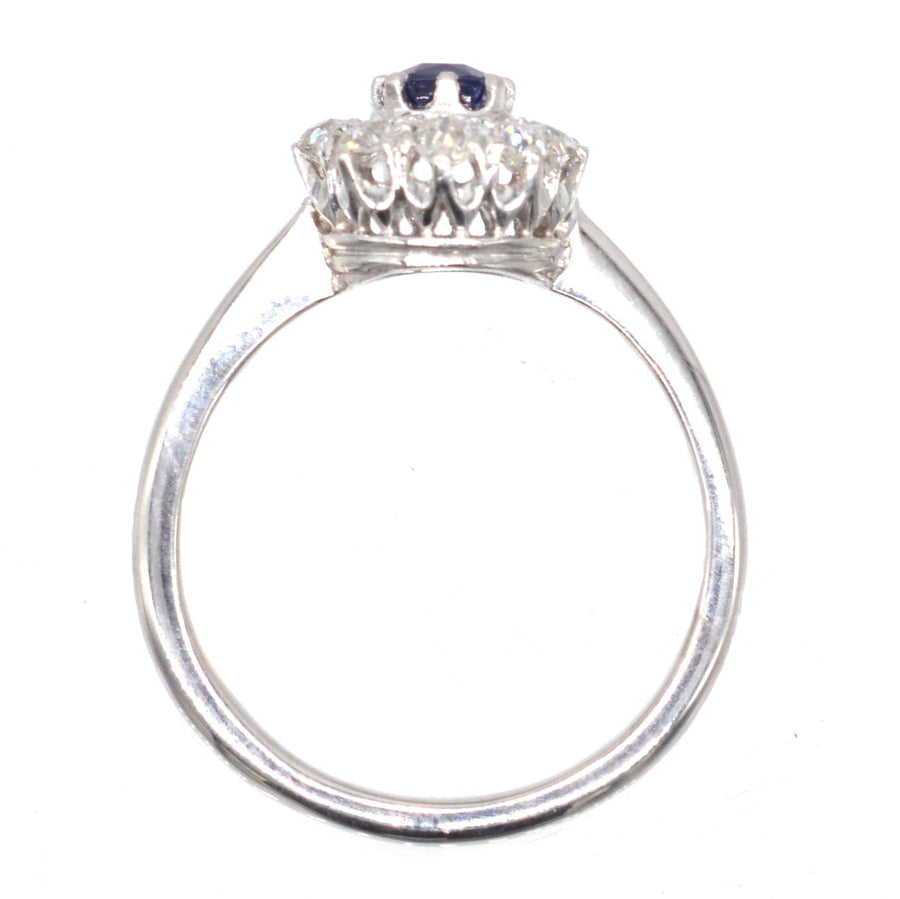 Art Deco 18ct White Gold Sapphire and Diamond Cluster Ring