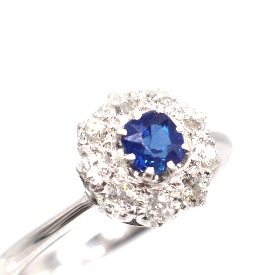 Art Deco 18ct White Gold Sapphire and Diamond Cluster Ring