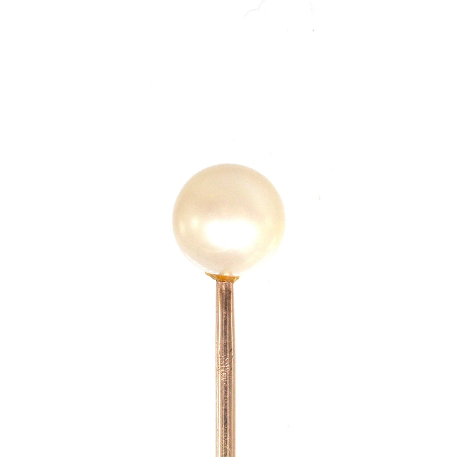 Elegant Art Deco 9ct gold cultured pearl tie pin suitable for formal attire, enhancing any tie or lapel.
