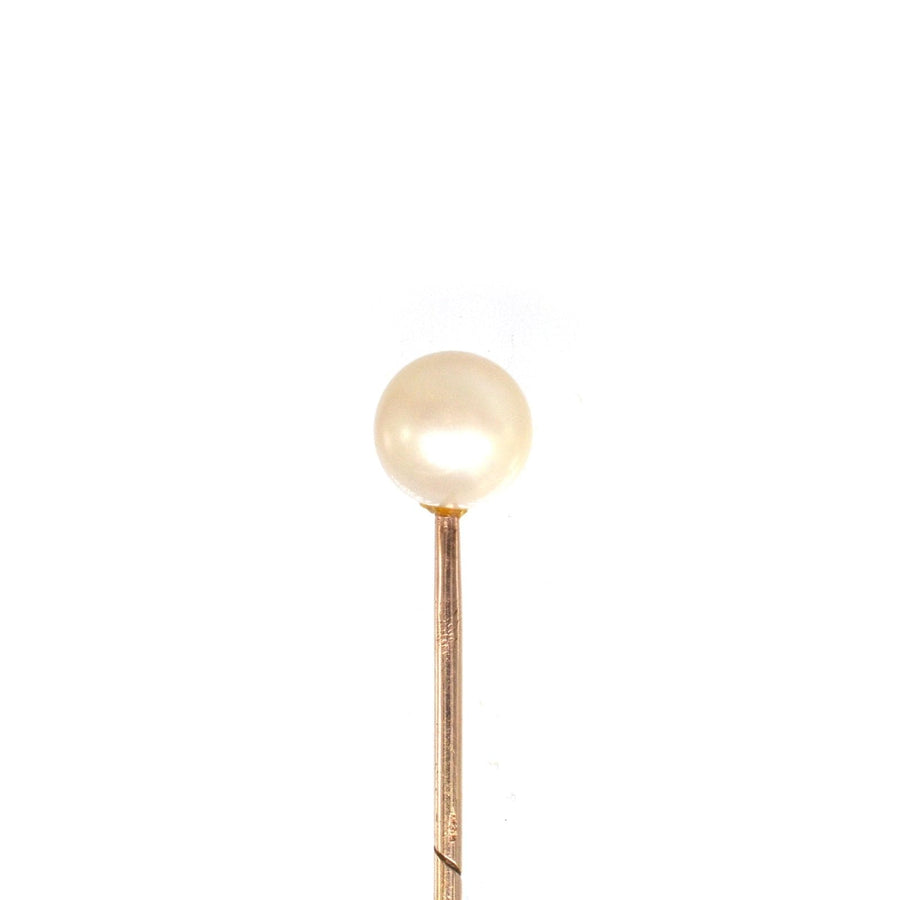 Art Deco 9ct gold cultured pearl tie pin with elegant pearl design for stylish accessories