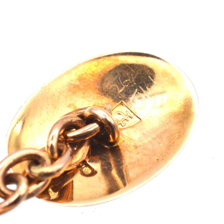 Art Deco 9ct gold cufflinks back view with Maker's mark 'JC', crafted in Birmingham, 1920 for elegant style.