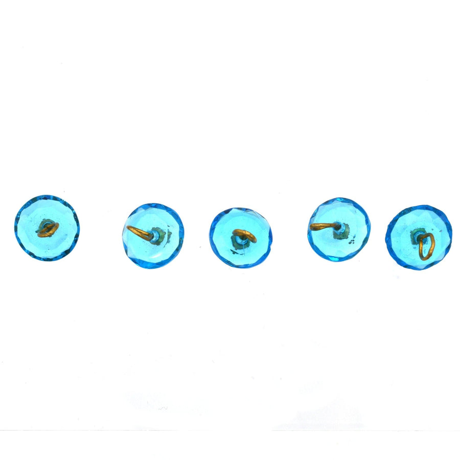 Art Deco blue glass shirt studs or cufflinks with diamond paste detail, showcasing vintage glamour and elegance.